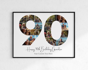 90th Birthday Number Photo Collage, Number 90 Collage, 90th Collage, Custom Gift for her Editable (Digital Download)