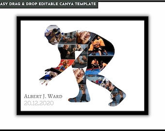 Wrestling Wrestler Photo Collage Template, Custom Coach Collage, Wrestler Personalized Graduation Gift Senior Athlete Poster Sports Gifts,