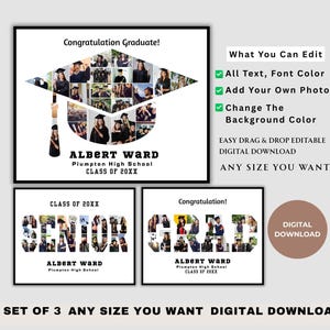 Graduation Editable Photo Collage School Senior Year Gifts Class Graduate Poster Party Décor Sign Board Graduation Cap Hat Editable Template