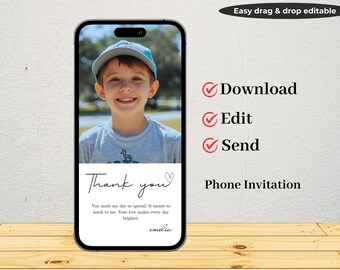 Digital Birthday Thank You Card with Photo,  Digital Download