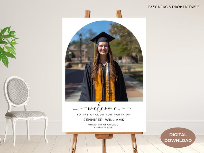 Gradwaiting Sign Modern Graduation Welcome Sign, Party Decor Banner (digital Download ...