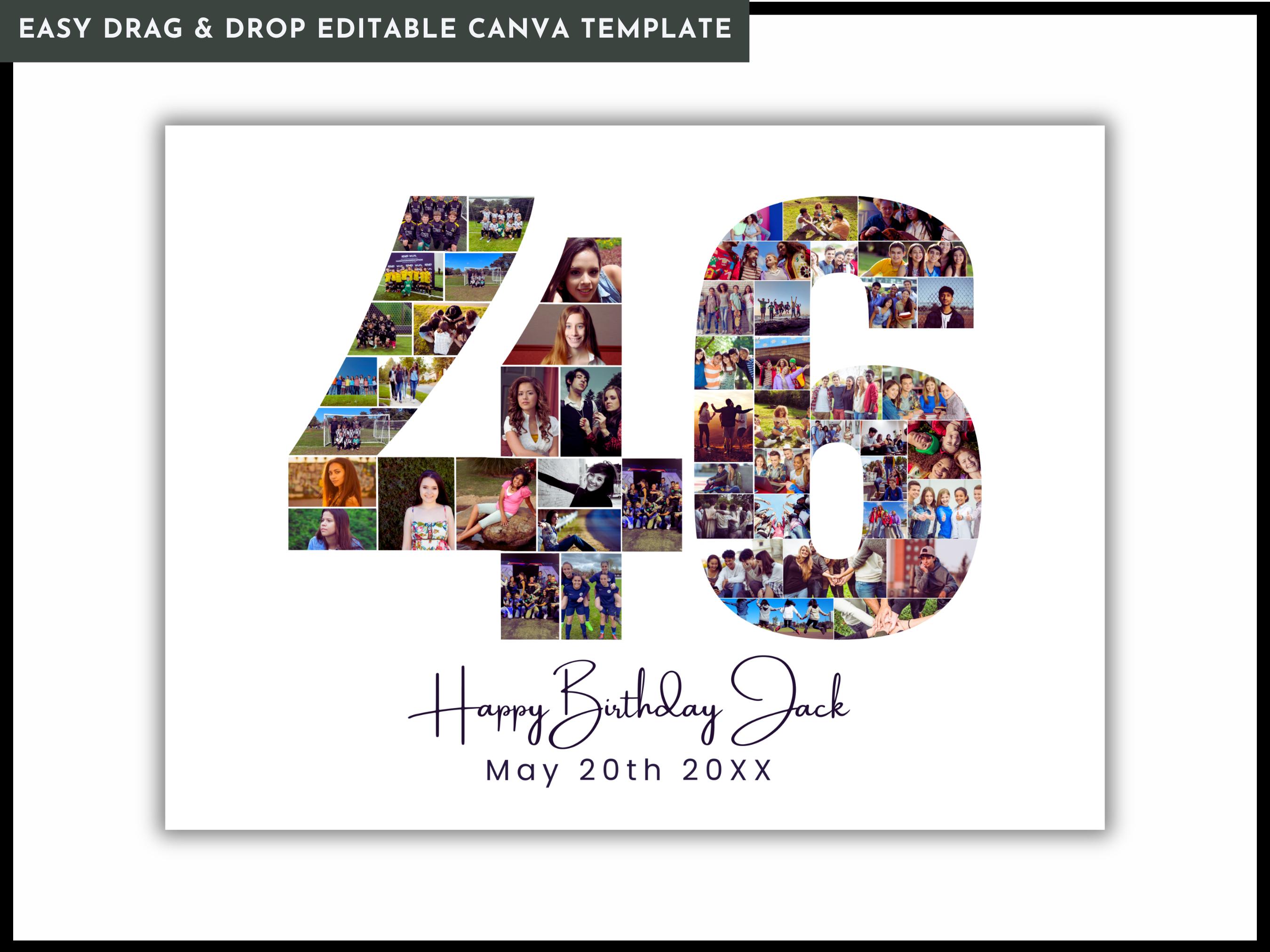 46th Birthday Photo Collage Template, Personalized Number 46 (digital ...