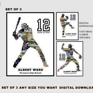 Baseball Photo Collage Editable Personalized Senior Night Gifts  Custom Sports Team Printable Poster  Template Baseball Player Collage