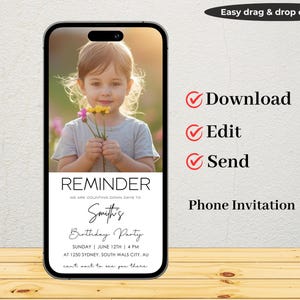 Birthday Party Reminder Template For Men or Women , Digital Download