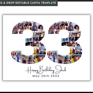 MODIFIABLE 33e anniversaire de mariage, 33e anniversaire OU cadeau d'anniversaire, numéro 33 imprimable, 33 modèle de collage photo, numéro 33