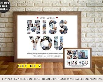 We Will Miss You Farewell Gift for Coworker Boss Team Editable Photo Collage Best Friend Leaving Picture Gift for Employee Editable Collage