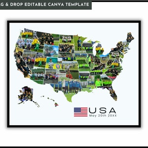 EDITIERBARE Benutzerdefinierte USA-Karte Fotocollage, personalisiertes 50-Staten-Bildcollage-Kartengeschenk, Jahrestag, Hochzeit, Reisekarte, Vorlage.