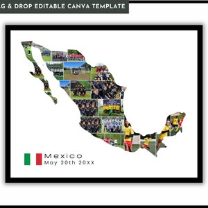 EDITIERBARE Mexiko Karte Personalisierte benutzerdefinierte Reisekarte, Mexiko Urlaub Vorlage. Jubiläums Geschenk, Mexiko Urlaub Foto Collage,