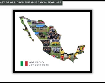 Mexiko Reise Karte Fotocollage, Geschenk zum Jahrestag (Digitaler Download)