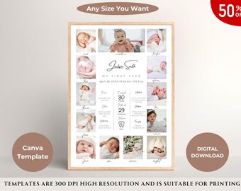 Minimalist 1st Birthday Milestone Board: Editable Keepsake (Digital Download)