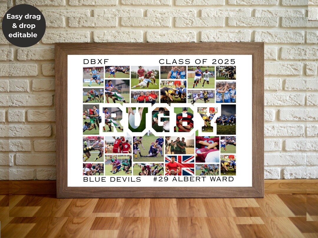 Editable Rugby Photo Collage Template, Sports Team Gift (digital ...