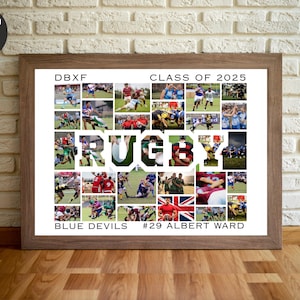 Redigerbar rugbyfotokollagemall, sportlagspresent (digital nedladdning)