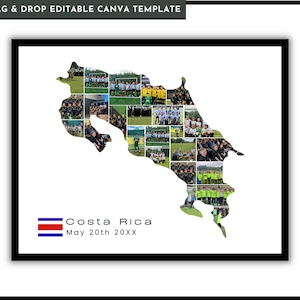 BEWERKBARE Costa Rica-kaart gepersonaliseerde aangepaste reiskaart, Costa Rica-vakantiesjabloon. Jubileumcadeau, vakantiefotocollage,