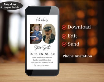50th Birthday Invitation Digital Download, Look Who's 50 year Old Adult Party Invite