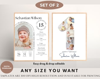 First Birthday Milestone Sign: Editable Baby 1st Year Poster (Digital Download)