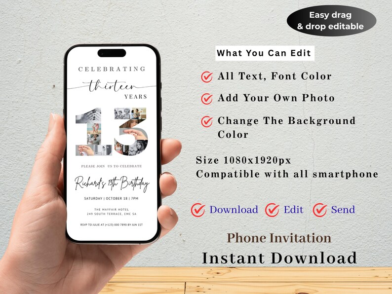 13th Birthday Digital Party Invitation TEMPLATE with Photo Collage, Birthday Party Evite, Celebrating Thirteen Years, Phone Invite
Boy 13th Birthday Invitation
Teen 13 Birthday Phone Invite
13 Birthday Invitations Boy
13 Birthday Invitation Boy Textable
48 Birthday Men
13 and Feeling Fine
Birthday Invitation With Photo Teen
13th Birthday Party Themes
13th Birthday Sophia
Rip to My Teen Years
15 the Birthday
Surprise 13th Dinner
13 Years Invite for Boys
14th Birthday Theme
13Birthday Personalized