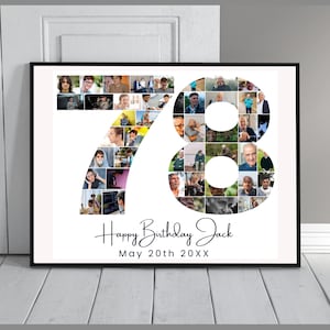 78歳の誕生日の写真コラージュ | カスタマイズ可能なフレームテンプレート | パーソナライズされた78歳の誕生日プレゼント | 男性へのプレゼント | 彼女へのプレゼント、編集可能