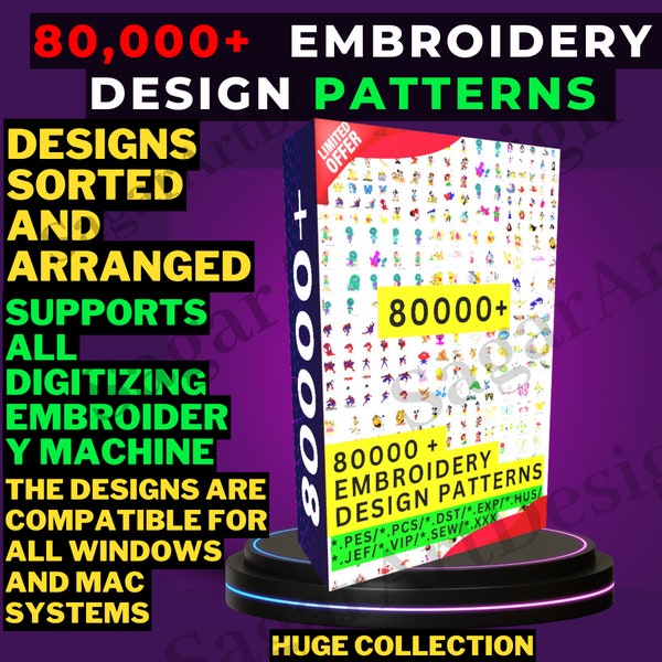 MEGA Embroidery Design bundle, Pes, Dst, Jef, Vp3, | 80000+ Ready  Embroidery DESIGN PATTERNS |