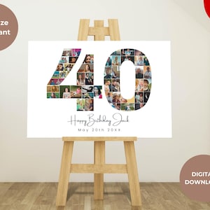 Modello di collage fotografico modificabile per il 40° compleanno, regalo personalizzato per il 40° compleanno per lei, regalo di famiglia, regalo di compleanno, collage numero 40,