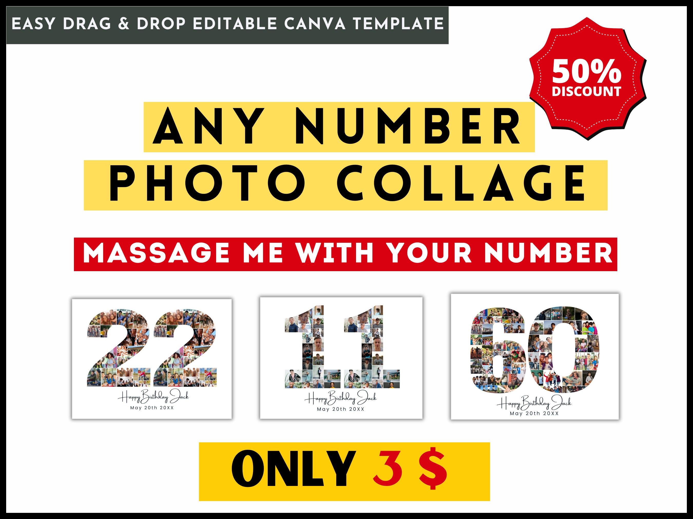 Number Photo Collage Template: Birthday Anniversary Gift (digital ...