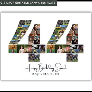 44. Geburtstags-Fotocollage, 44. Jahrestag ODER Geburtstagsgeschenk, Zahl 44, 44. Foto-Collage-Vorlage, bearbeitbares 44. Geburtstags-Poster