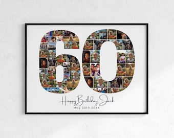 60th Birthday Photo Collage Gift: Personalized Anniversary Template (Digital Download)