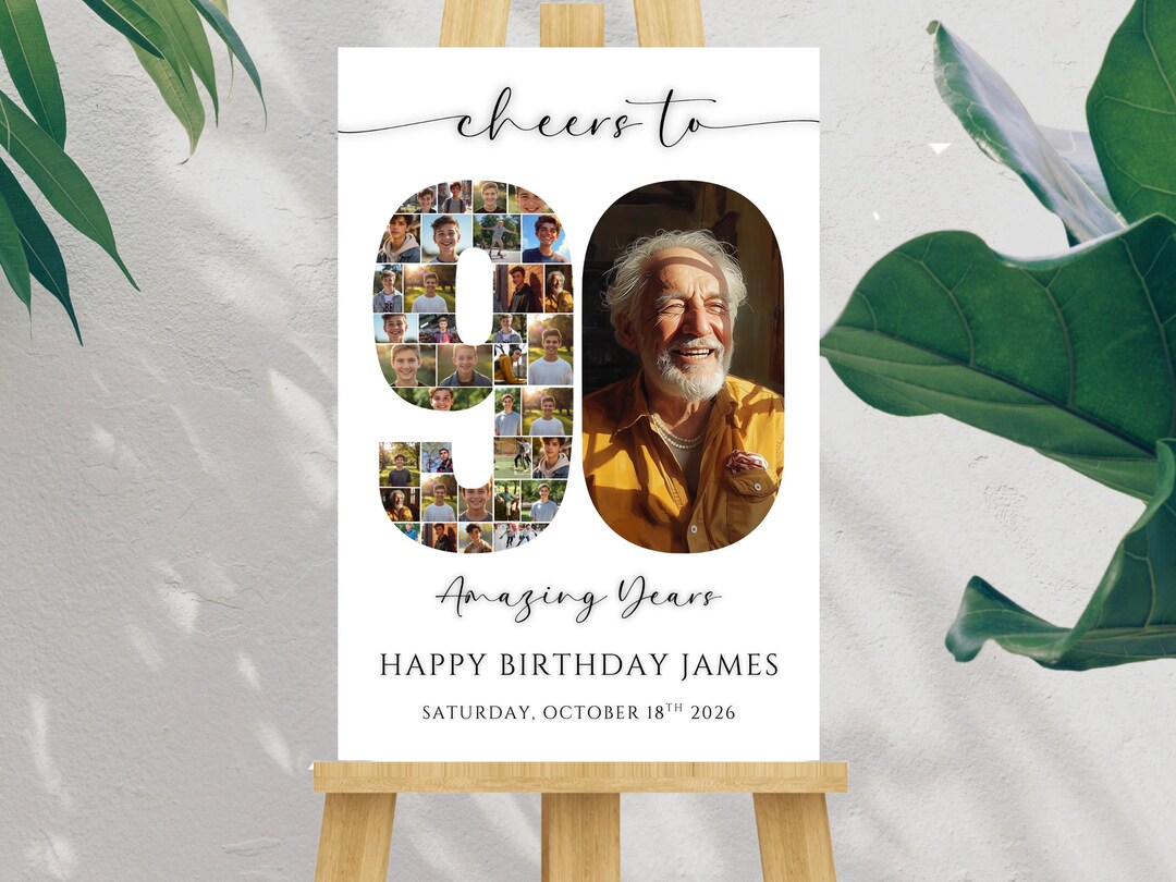 90th Birthday Photo Collage Welcome Sign – Editable Template (digital ...