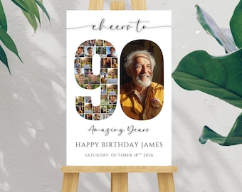90th Birthday Photo Collage Welcome Sign – Editable Template (Digital Download)