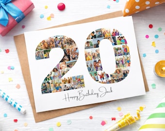 Modèle de collage photo personnalisé pour 20e anniversaire : modèle modifiable du numéro 20 (téléchargement numérique)