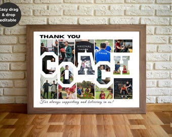 Coach Foto Collage Vorlage, anpassbares Sport Geschenk (Digitaler Download)