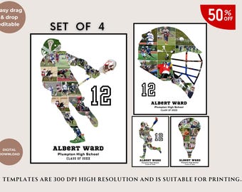 Lacrosse Photo Collage Editable Sports Player Senior Night Graduation Gift Girls Boys Athlete Coach Picture Collage Printable Template