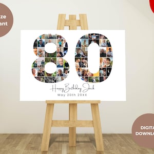 80th Birthday or Anniversary Photo Collage Editable Template, Personalized 80th Birthday Gift for Women, Him, Mom, Birthday Gift ,