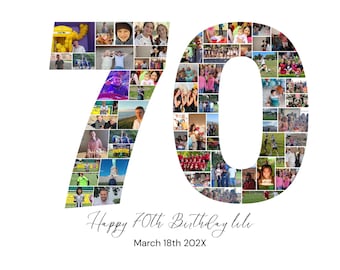 Collage de fotos para 70 cumpleaños: Diseño personalizado del número 70 (descarga digital)