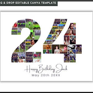 24th Birthday Photo Collage, 24th Anniversary OR Birthday Gift, Number 24, 24th Photo Collage Template, Editable 24th Birthday Poster
