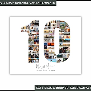 10 Year Anniversary Collage, Wedding Gifts, Couple Gifts, Gifts for Him, Gifts for Her, Couple Collage, 10 Year Collage, Number Collage,