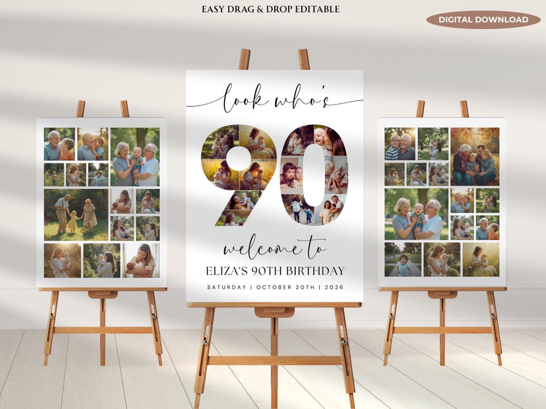 90th Birthday Photo Collage Poster Bundle, Editable Template (digital ...