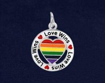 Round Rainbow Heart Love Wins Charm