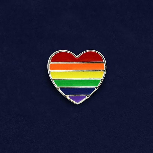 Rainbow Striped Heart Shaped Pins