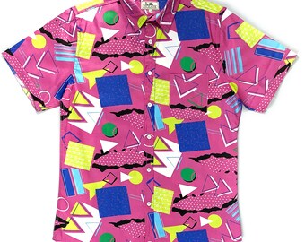Retro Graphic 80s 90s Print Button Up Shirt