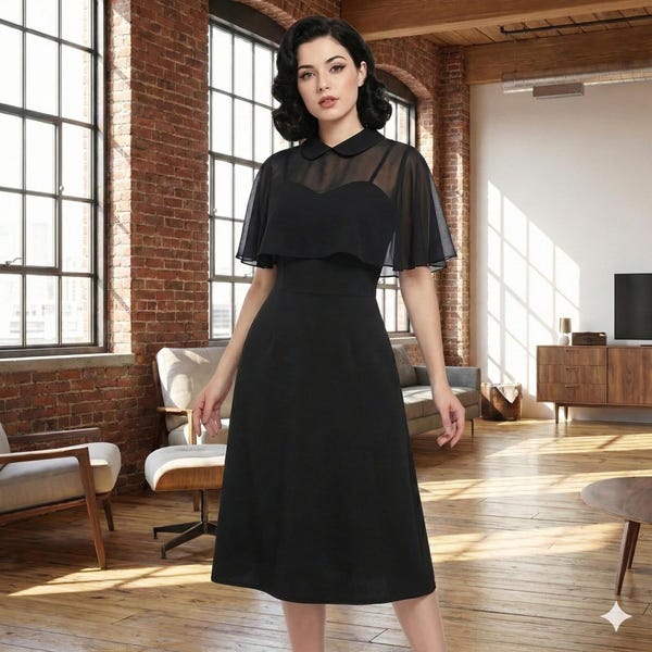 Caped Knielanges Mesh-Kleid