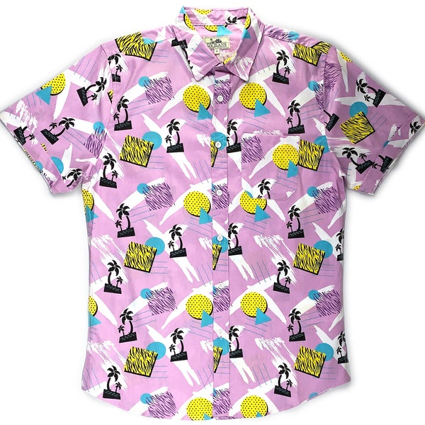 Kids Miami Retro 80s 90s Print Button Shirt