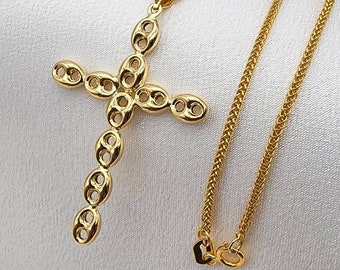 18k Gold Foxtail/Spiga/Wheat chain with 18k gold Cross pendent. REAL GOLD. Worldwide free shipping. 750 Certified & stamped. birthday gift