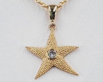 14k Gold Star pendant on 14k gold Cable chain necklace. REAL GOLD. Worldwide free shipping. 585 Certified. Best birthday/anniversary gift