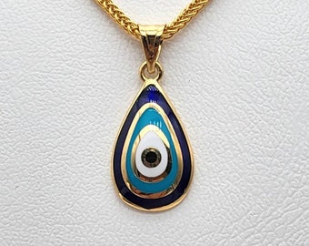 18k Gold Foxtail/Spiga/Wheat chain with 18k gold oval shaped Evil Eye pendent. REAL GOLD. Worldwide free shipping. 750 Certified & stamped.