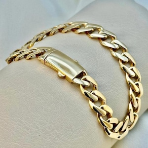 18K Gold Curb Bracelet,8.85mm ,Cuban Chain Bracelet. Handmade gold chain. For Men & Women- Real 18k Gold. Best gift. 750 certified.