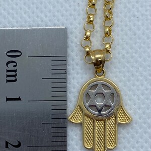 14k Gold Hamsa Hand complimented with Star of David Necklace on 14k gold Rolo chain.REAL GOLD. Worldwide free shipping. Birthday/anniversary image 5