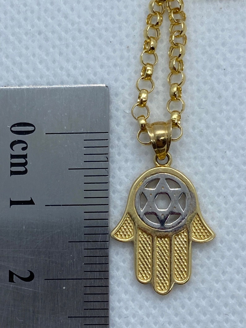 14k Gold Hamsa Hand complimented with Star of David Necklace on 14k gold Rolo chain.REAL GOLD. Worldwide free shipping. Birthday/anniversary image 5