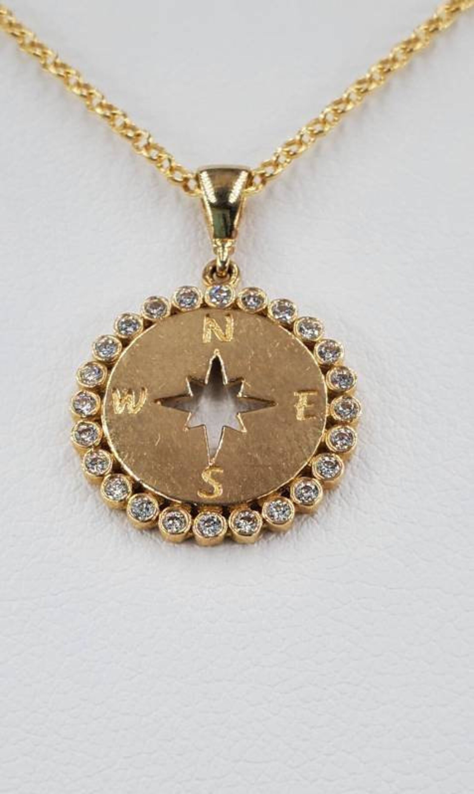 14k Solid gold Compass pendant on 14k solid gold Cable chain Etsy