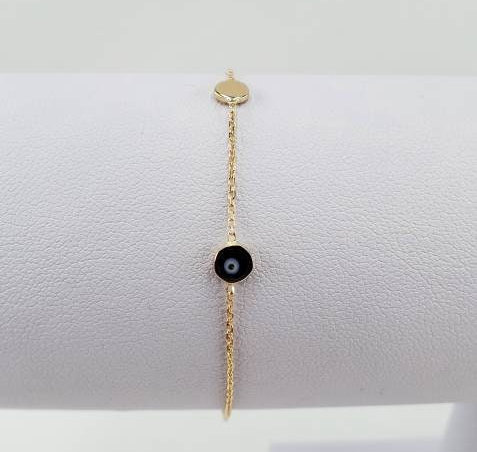 Mini 5 Black Evil Eye Bracelet In 14K Gold