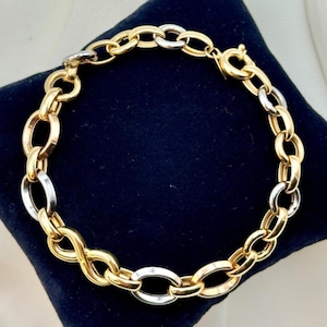 18k Gold Cable bracelet, chain, Infinity Bracelet, Mixed Colours. 10mm thickness. REAL GOLD. Worldwide free shipping. 750 Certified.